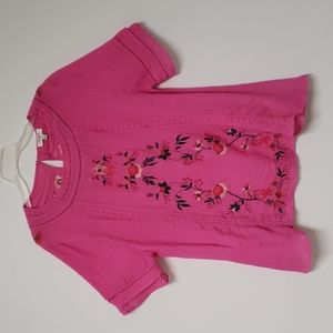 Umgee Fuschia Embroidered‎ Boho Blouse Floral Size Large